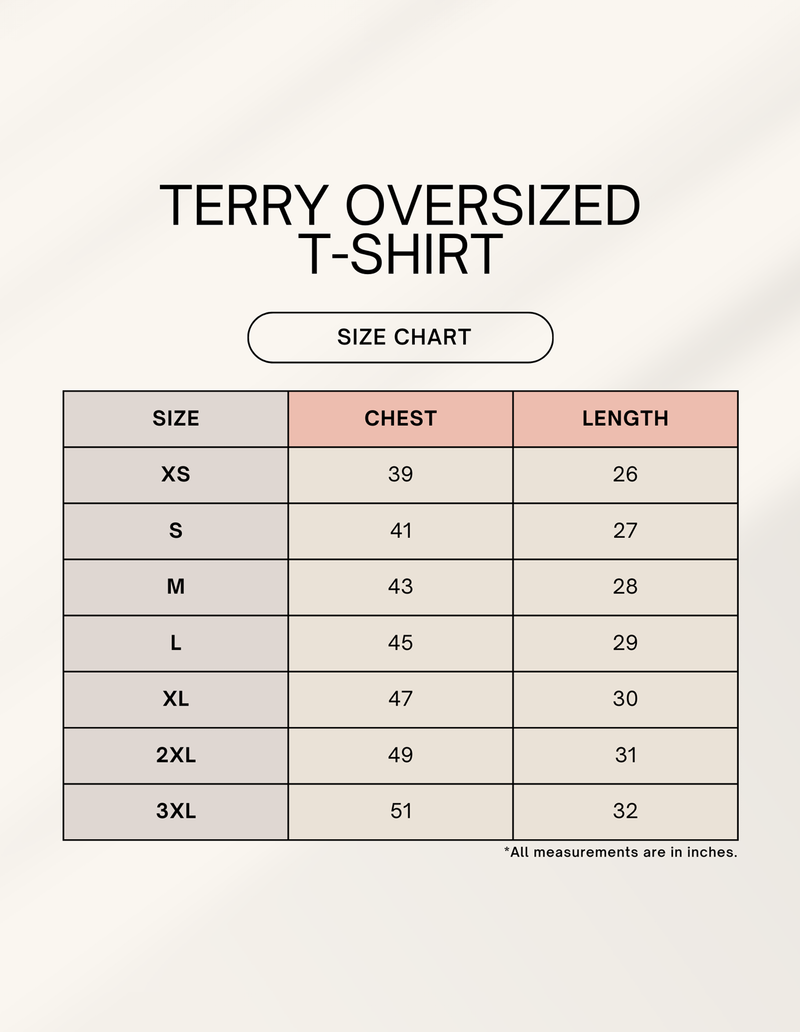 House of Anit size chart for Unisex Terry Oversized Tee