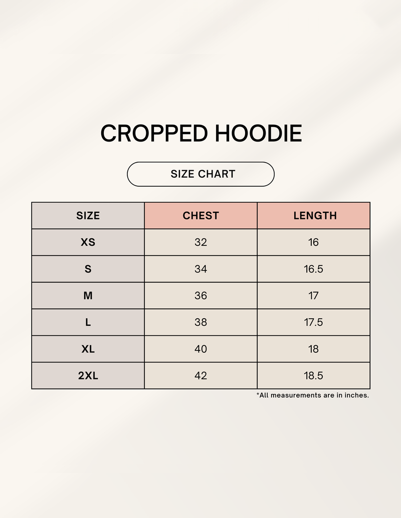 House of Anit size chart for Female Cropped Hoodie