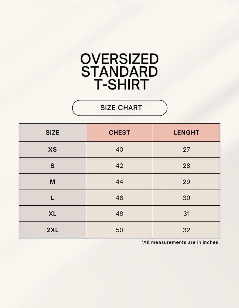 Size Chart for Staying Delulu Oversized T Shirt for Women | House Of Anit