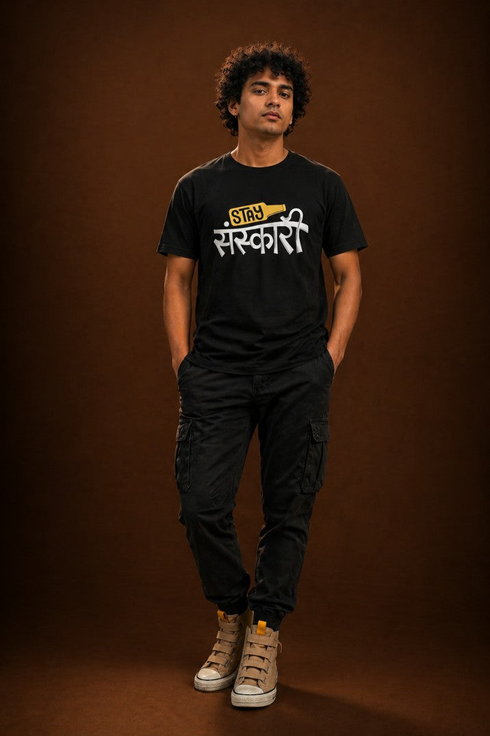 Printed Tshirt Design Stay Sarkari Hindi Desi Graphic Tee