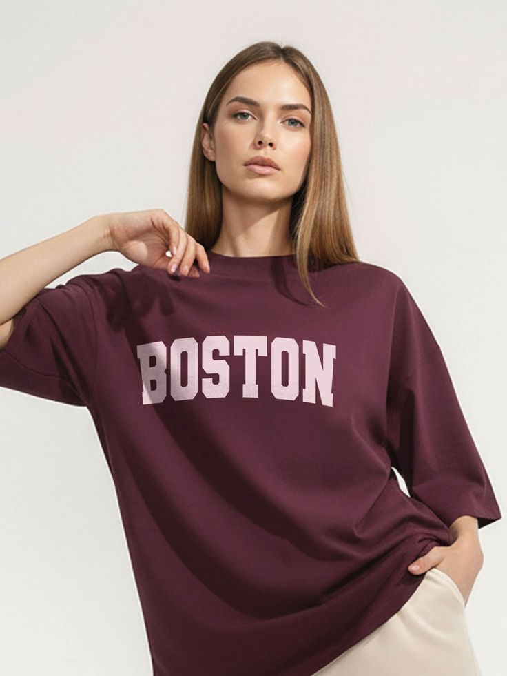 Boston Varsity Oversized T Shirt for Women - Front View | House Of Anit