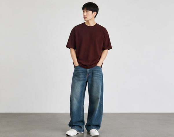 Maroon Oversized T Shirt Men — Solid Baggy Boxy Fit Drop Shoulder Cotton Tee | House Of Anit