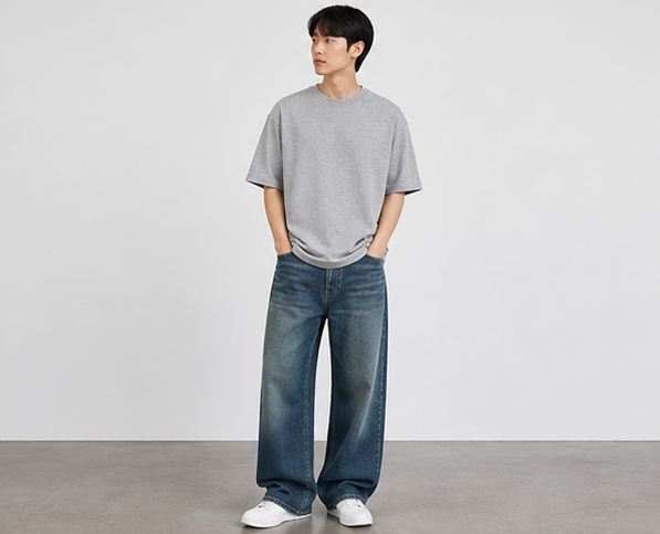 Grey Oversized T Shirt Men — Solid Baggy Boxy Fit Drop Shoulder Cotton Tee | House Of Anit