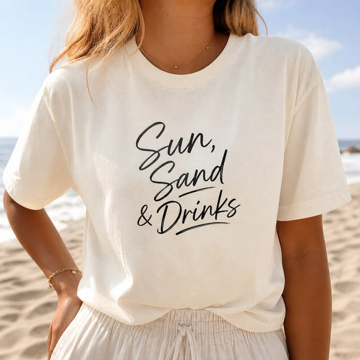 Sun Sand And Drinks Oversized T Shirt for Women - Front View | House Of Anit