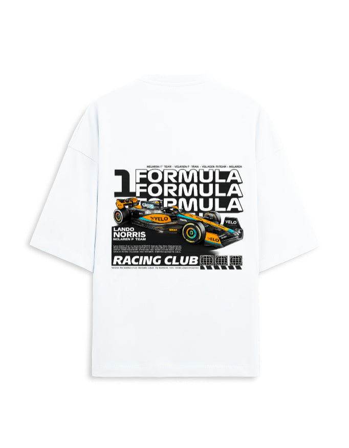 Plain white oversized terry tee back view, no print