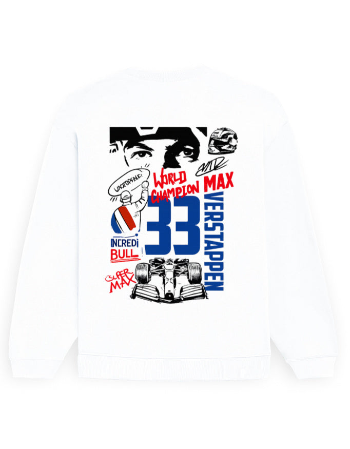 Plain back view of the White oversized sweatshirt showing the crew neck and dropped shoulders, no print