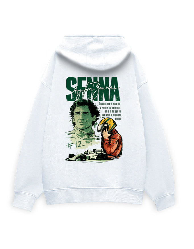 Plain white unisex oversized hoodie, back view - no print, dropped shoulders and ribbed hem visible.