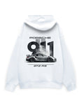 Plain white oversized hoodie back view, no print