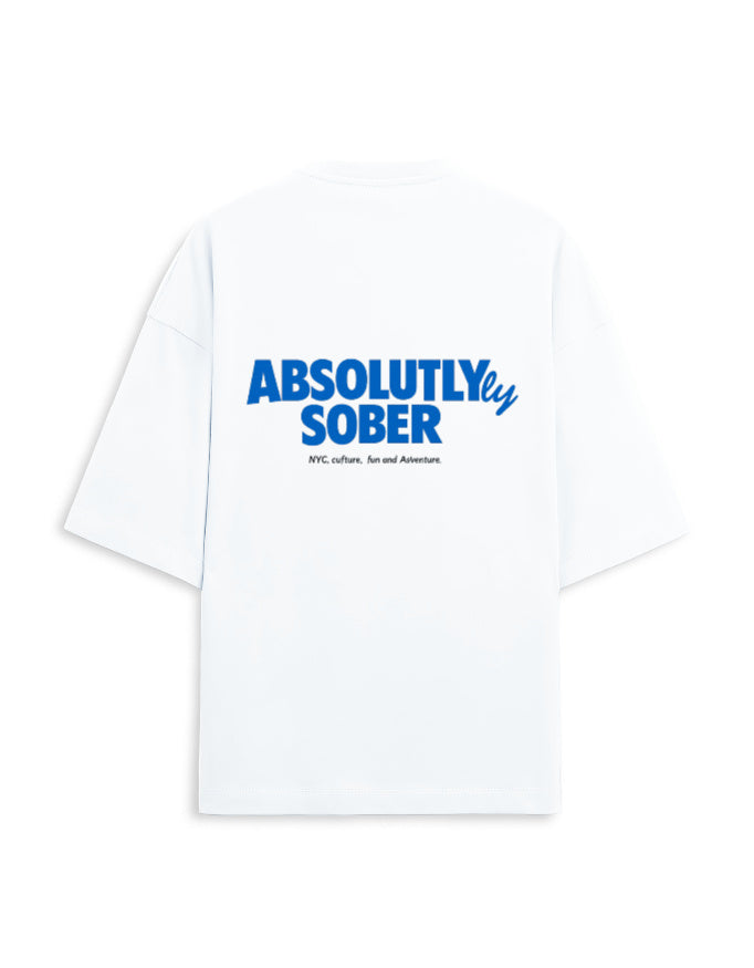 Plain white oversized terry tee, back view, no print