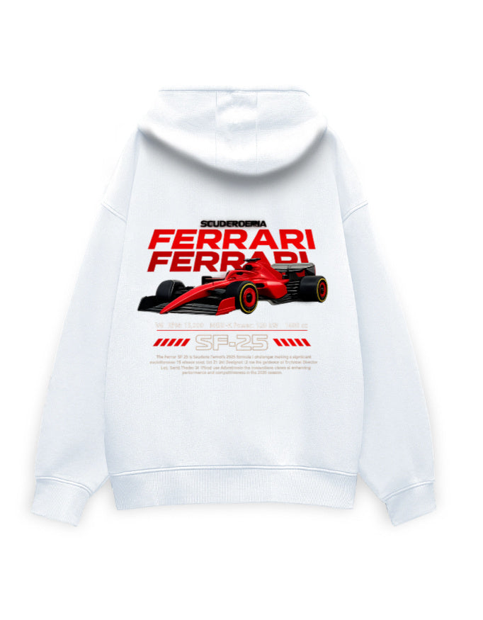 Plain white unisex oversized hoodie, back view - no print, dropped shoulders and ribbed hem visible.