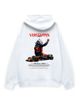 Plain white unisex oversized hoodie, back view - no print, dropped shoulders and ribbed hem visible.