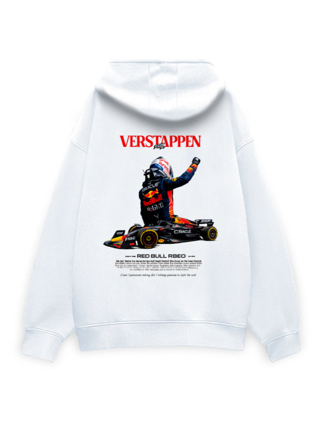 Plain white unisex oversized hoodie, back view - no print, dropped shoulders and ribbed hem visible.