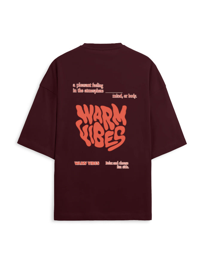 Plain maroon oversized terry tee, back view, no print