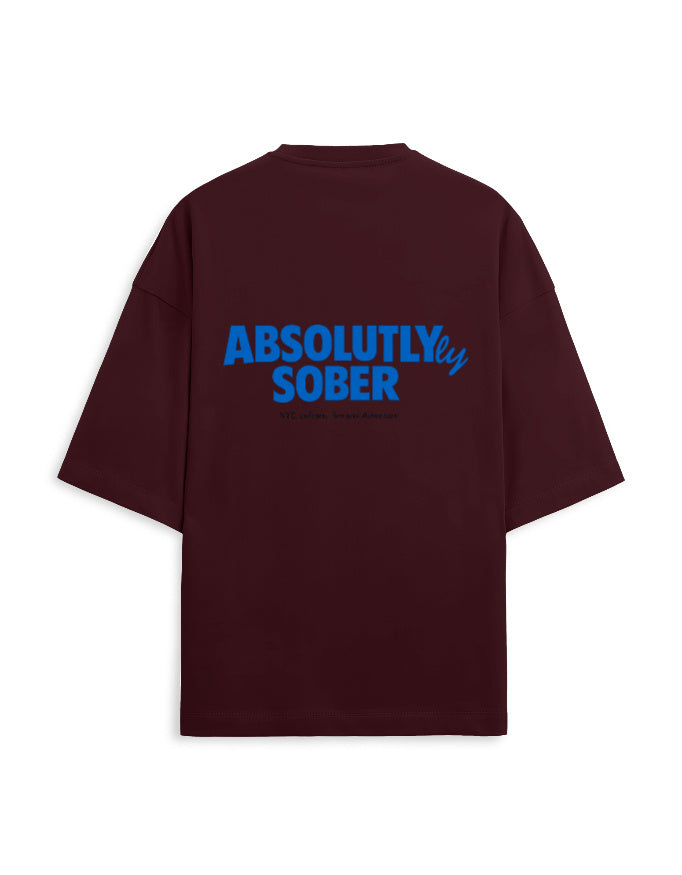 Plain maroon oversized terry tee, back view, no print