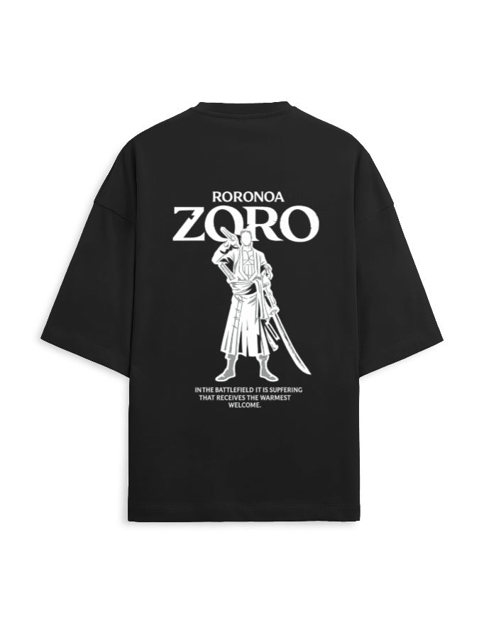 Plain black oversized terry tee, back view, no print