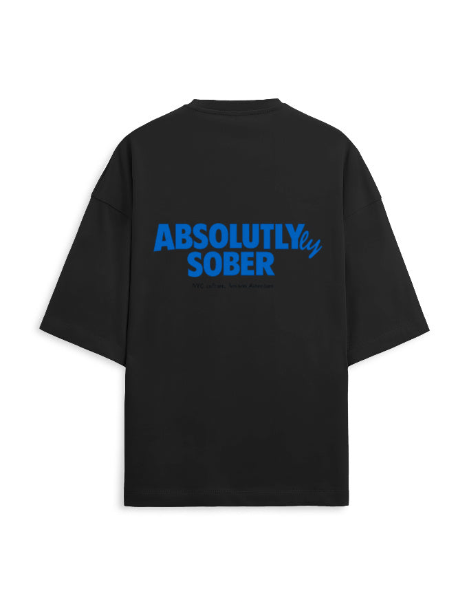 Plain black oversized terry tee, back view, no print