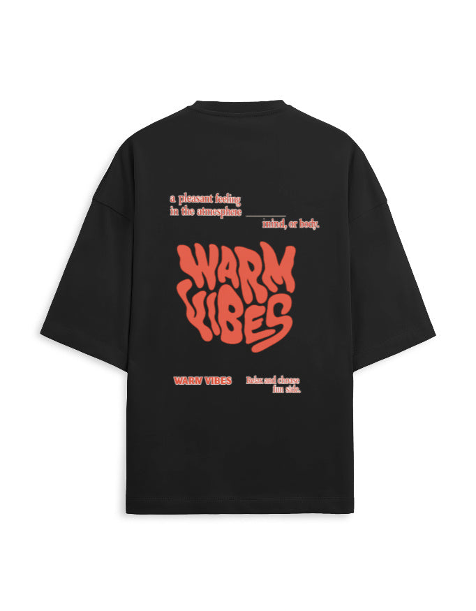 Plain black oversized terry tee, back view, no print