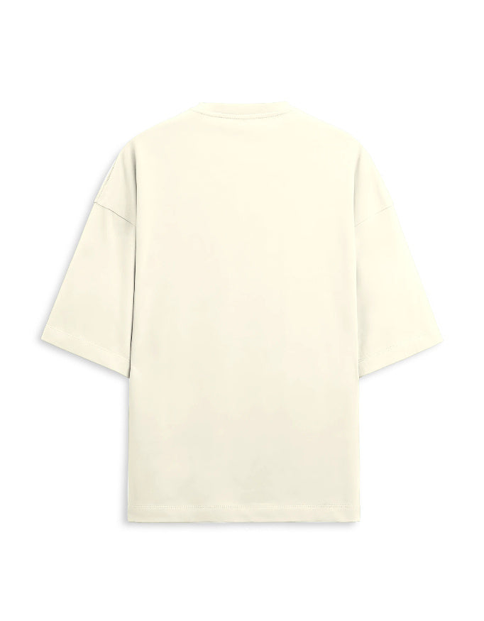 White Unisex Terry Oversized Tee, plain back view with no print