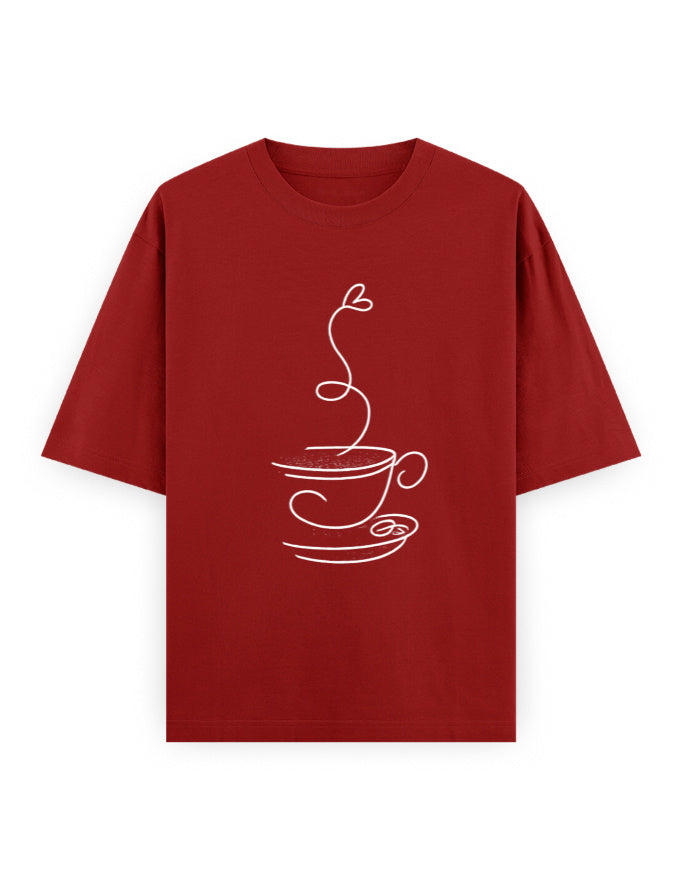 Coffee Line Art Oversized T Shirt for Women - Front View | House Of Anit