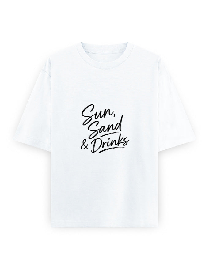 Sun Sand and Drinks Oversized T Shirt for Women - Front View | House Of Anit