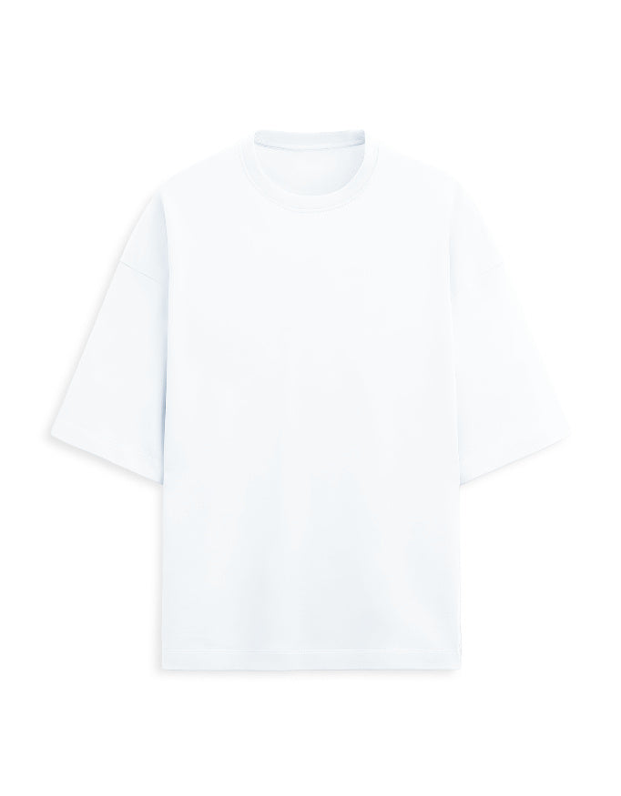 Plain white oversized terry tee, front view, no print
