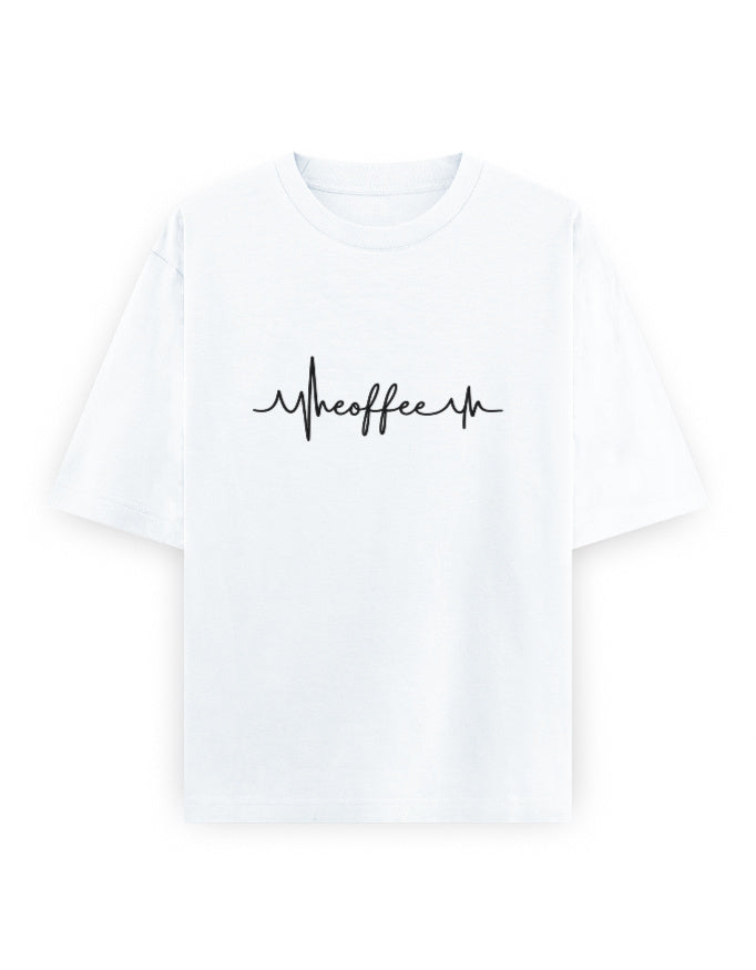 Coffee Heartbeat Oversized T Shirt for Women - Front View | House Of Anit