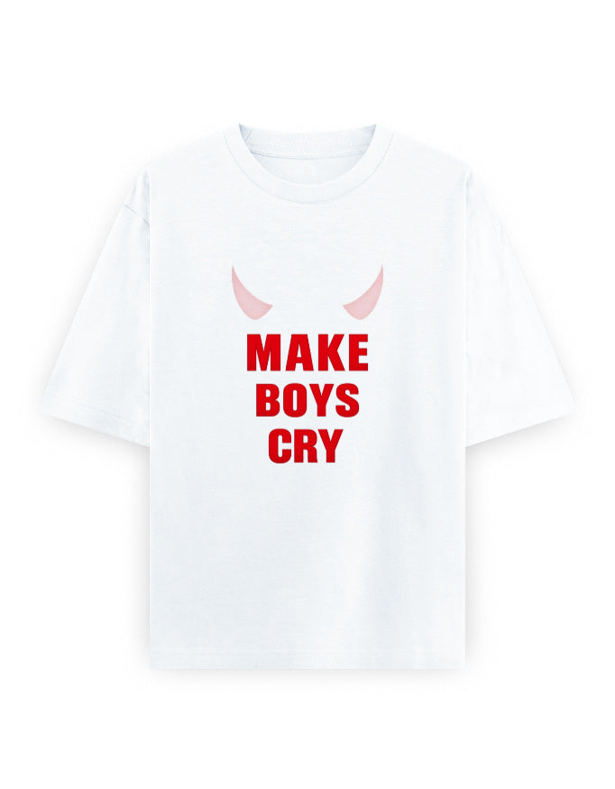 Make Boys Cry Oversized T Shirt for Women - Front View | House Of Anit