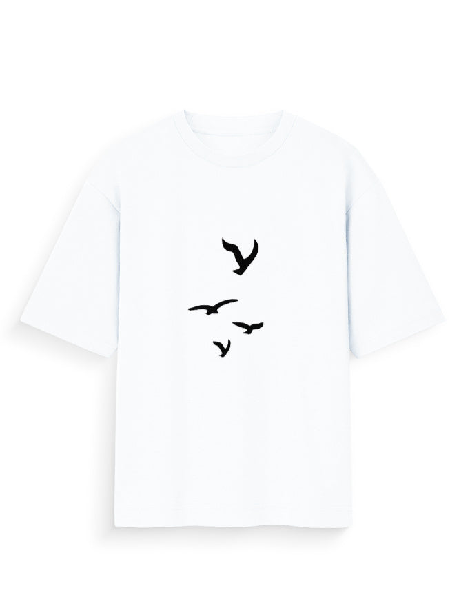 Flying Birds Oversized T Shirt for Women - Front View | House Of Anit