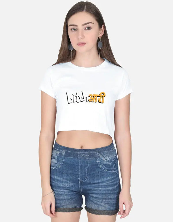 BitchAari Women's Crop Top | Fitted Half Sleeve Crop Tee | Trendy Casual Wear