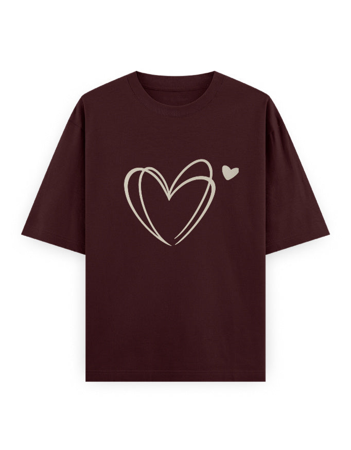 Heart Scribble Oversized T Shirt for Women - Front View | House Of Anit