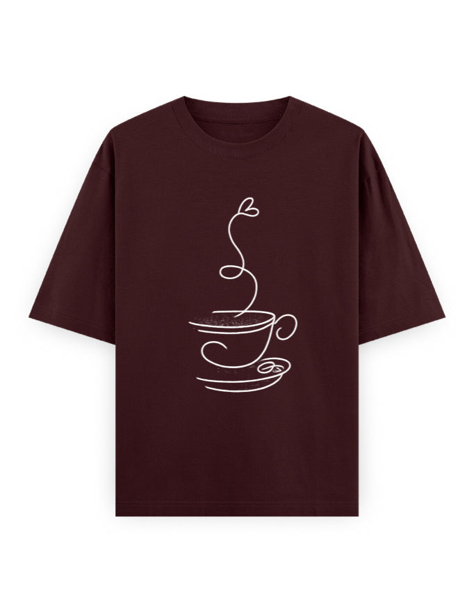 Coffee Line Art Oversized T Shirt for Women - Front View | House Of Anit