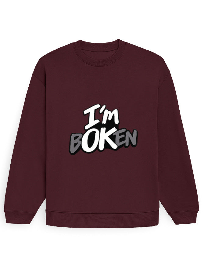 White oversized sweatshirt with graffiti-style 'I'm bOKen' text print on the chest (view 4)