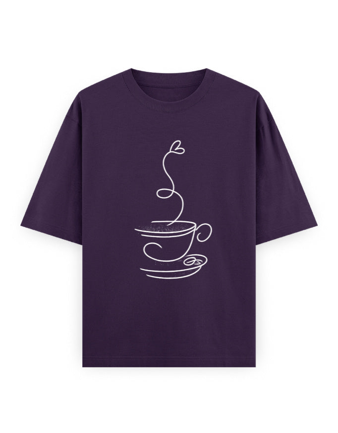Coffee Line Art Oversized T Shirt for Women - Front View | House Of Anit