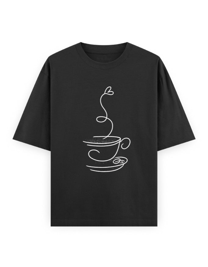 Coffee Line Art Oversized T Shirt for Women - Front View | House Of Anit