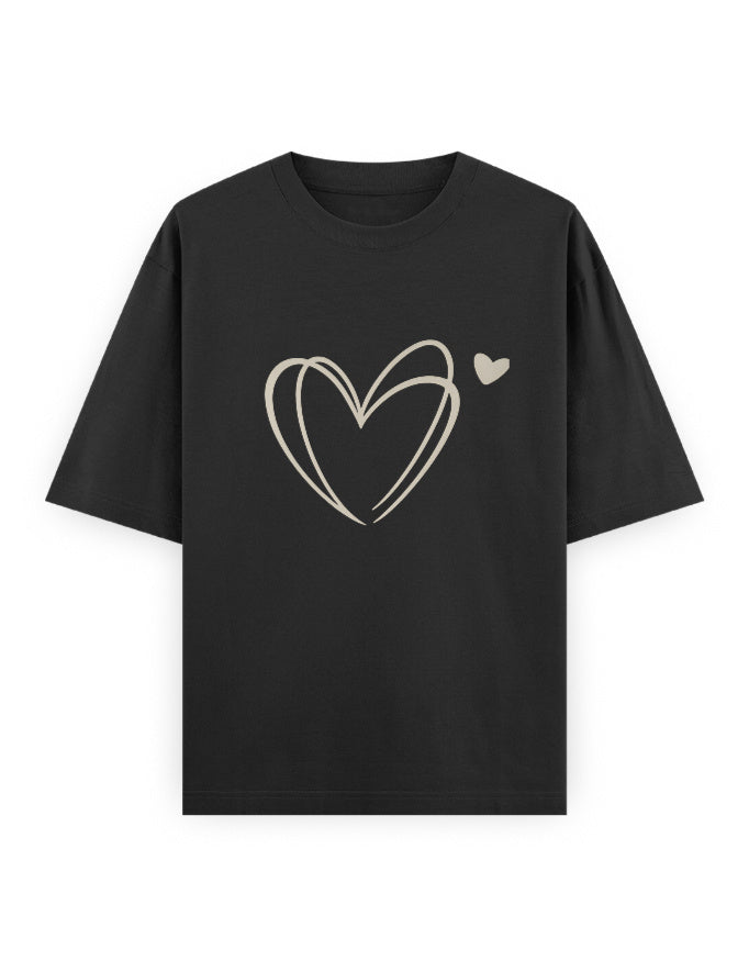 Heart Scribble Oversized T Shirt for Women - Front View | House Of Anit