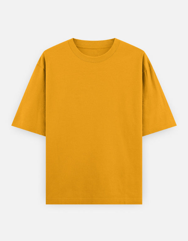 Yellow Oversized T Shirt Men — Solid Baggy Boxy Fit Drop Shoulder Cotton Tee