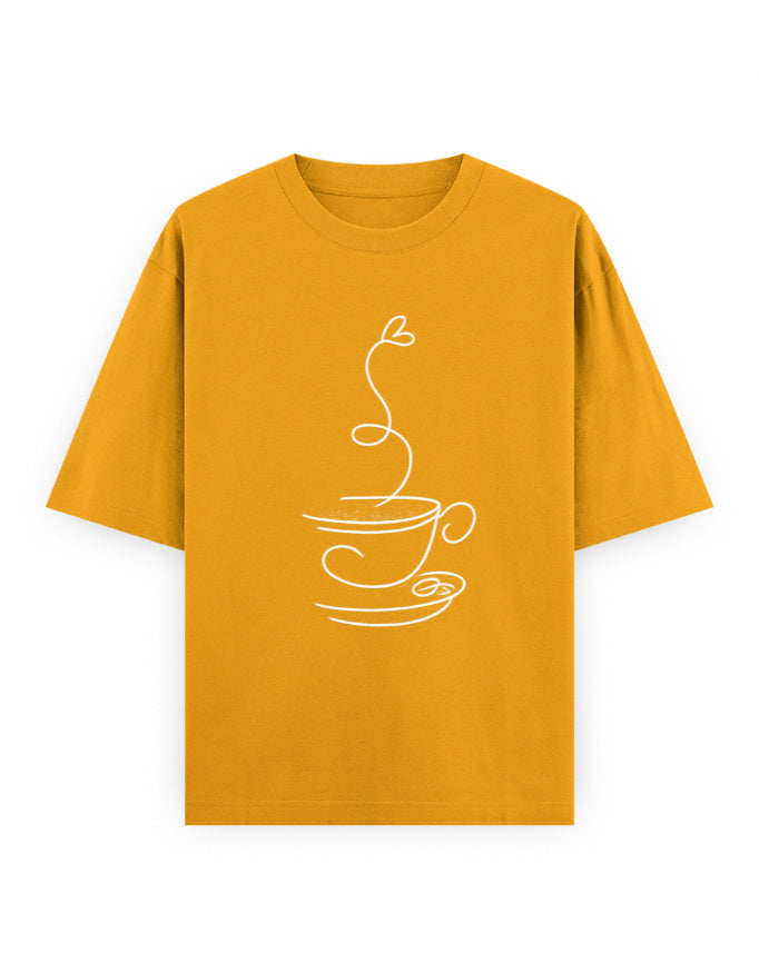 Coffee Line Art Oversized T Shirt for Women - Front View | House Of Anit