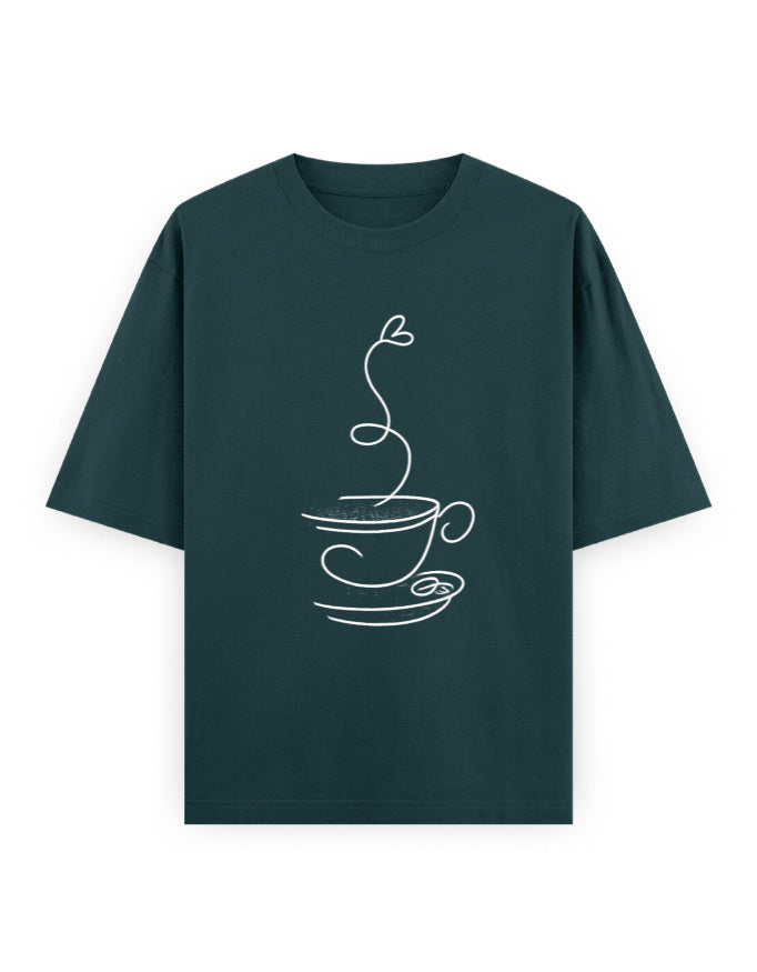 Coffee Line Art Oversized T Shirt for Women - Front View | House Of Anit