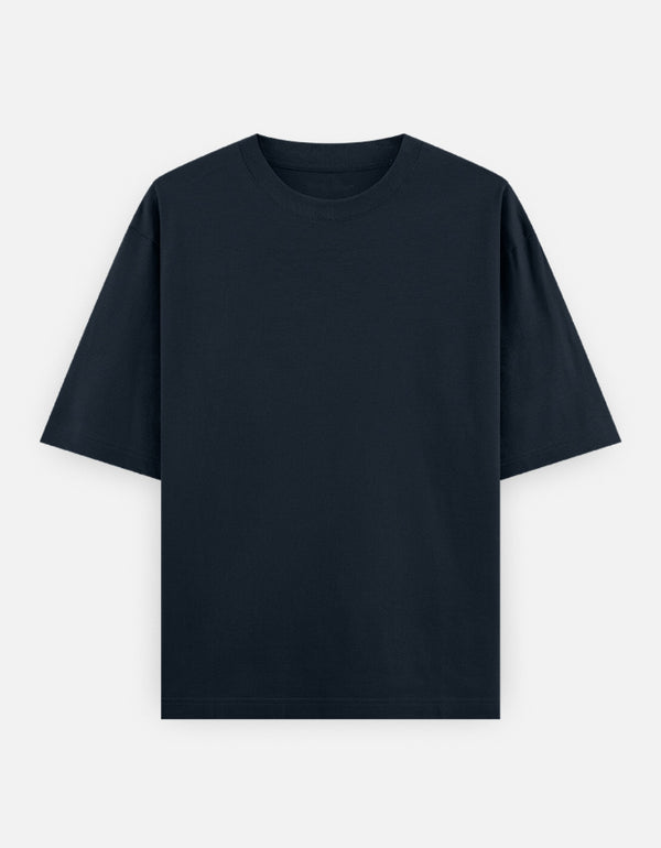 Navy Blue Oversized T Shirt Men — Solid Baggy Boxy Fit Drop Shoulder Cotton Tee
