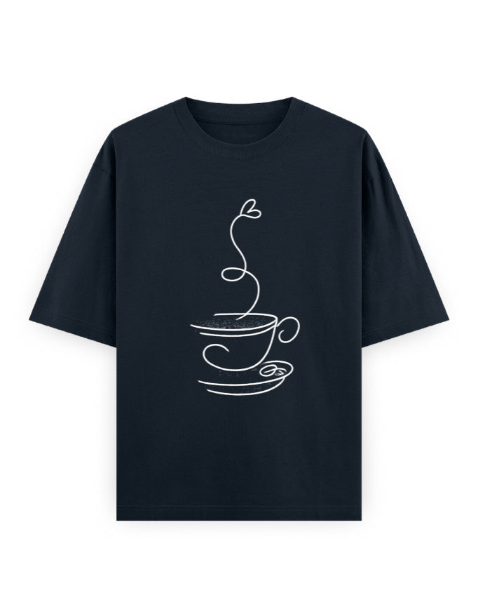 Coffee Line Art Oversized T Shirt for Women - Front View | House Of Anit