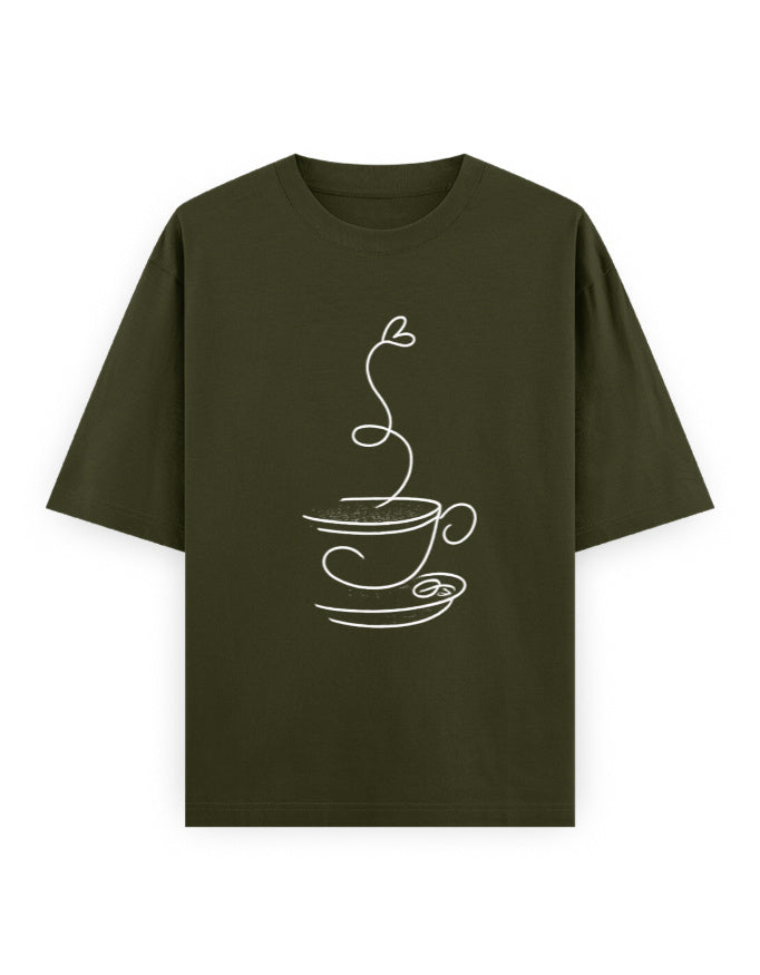 Coffee Line Art Oversized T Shirt for Women - Front View | House Of Anit