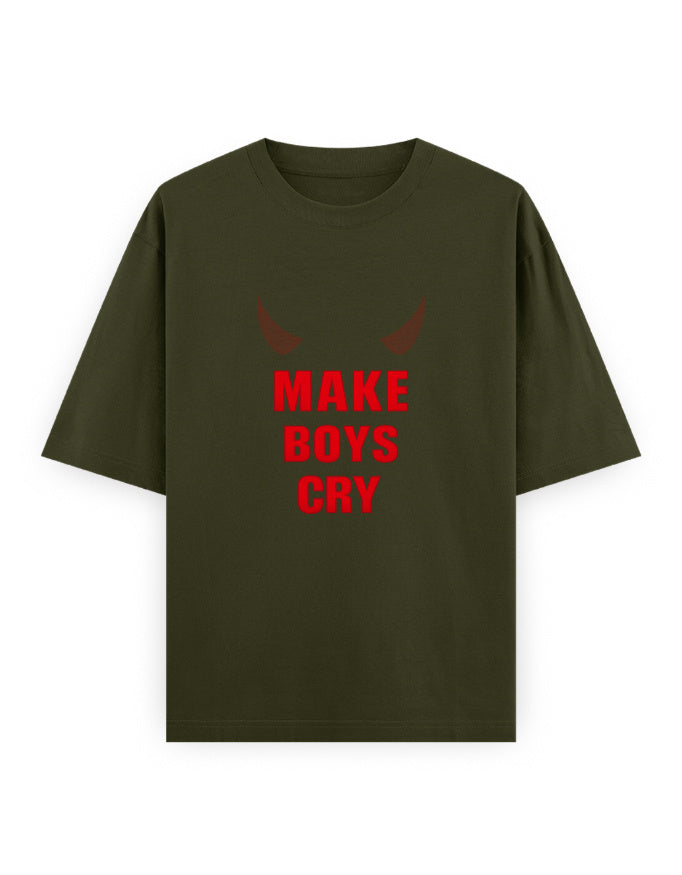 Make Boys Cry Oversized T Shirt for Women - Front View | House Of Anit