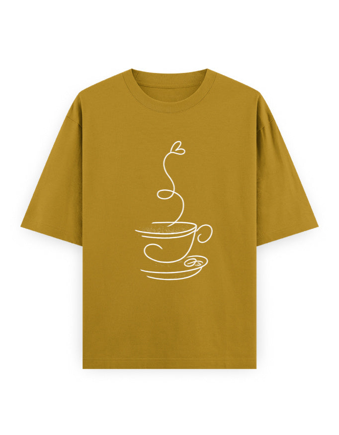 Coffee Line Art Oversized T Shirt for Women - Front View | House Of Anit