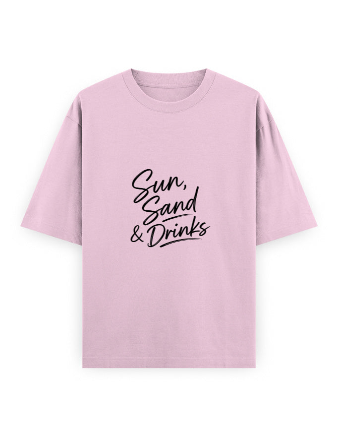 Sun Sand and Drinks Oversized T Shirt for Women - Front View | House Of Anit