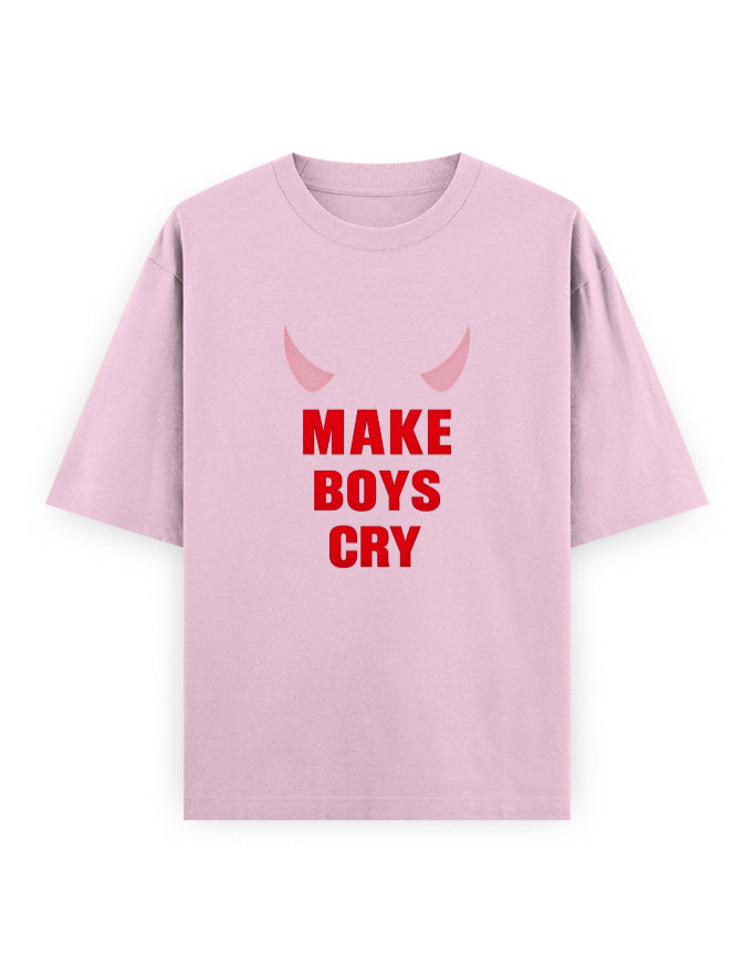 Make Boys Cry Bold Oversized T Shirt for Women - Front View | House Of Anit