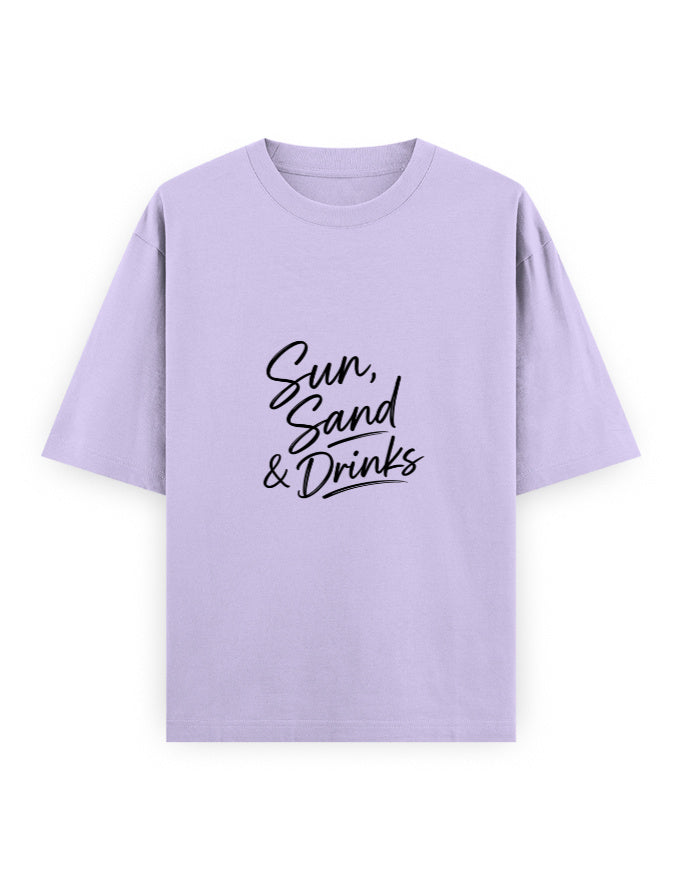 Sun Sand and Drinks Oversized T Shirt for Women - Front View | House Of Anit
