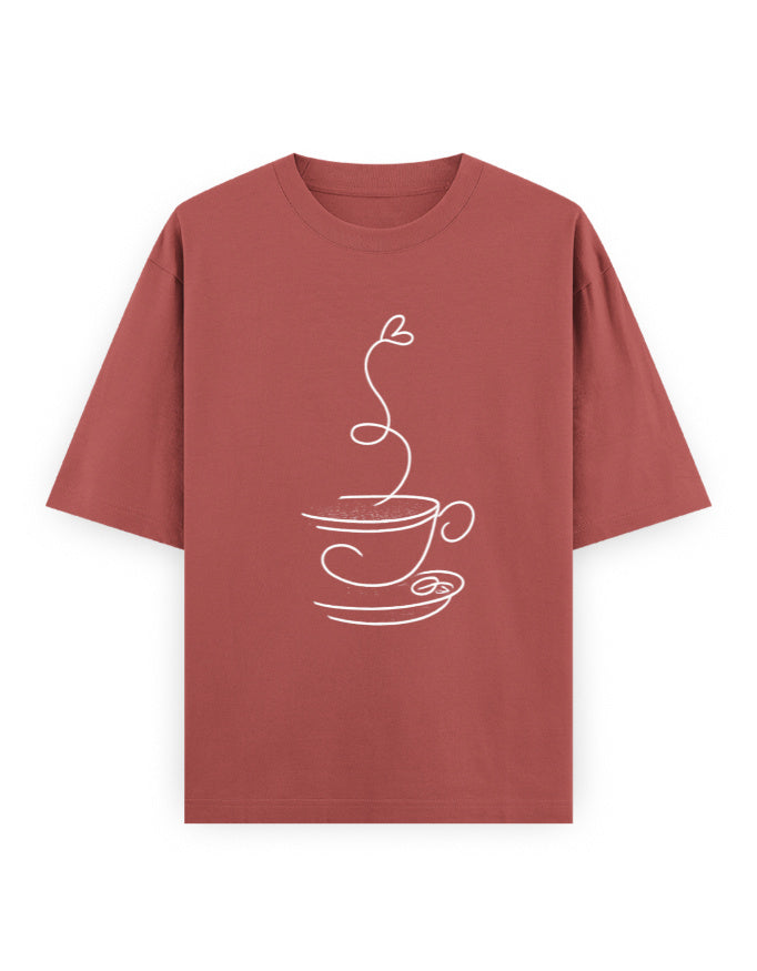Coffee Line Art Oversized T Shirt for Women - Front View | House Of Anit