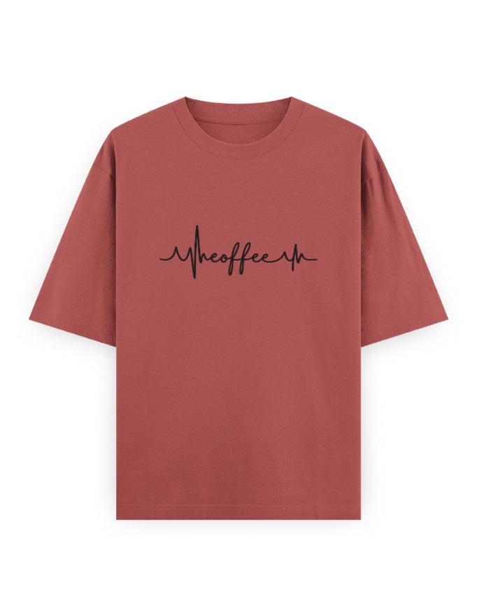 Coffee Heartbeat Oversized T Shirt for Women - Front View | House Of Anit