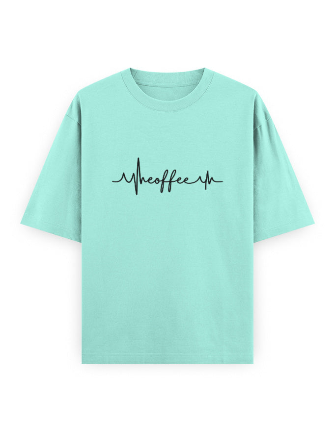 Coffee Heartbeat Oversized T Shirt for Women - Front View | House Of Anit