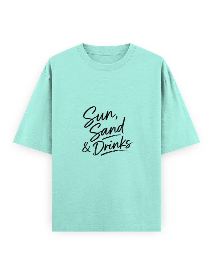 Sun Sand and Drinks Oversized T Shirt for Women - Front View | House Of Anit
